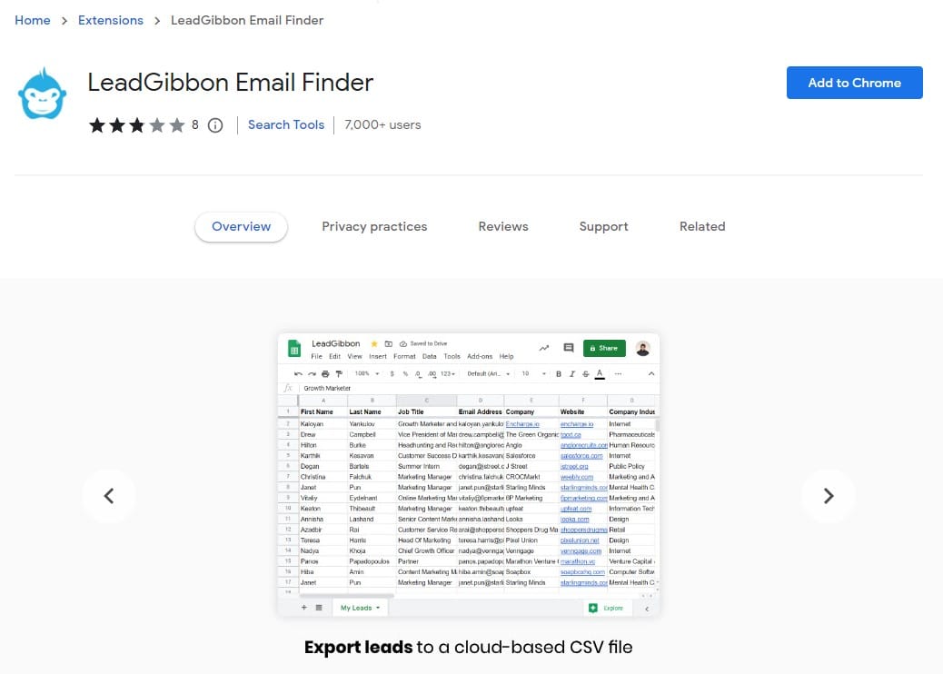 LeadGibbon Email Finder extension for Chrome