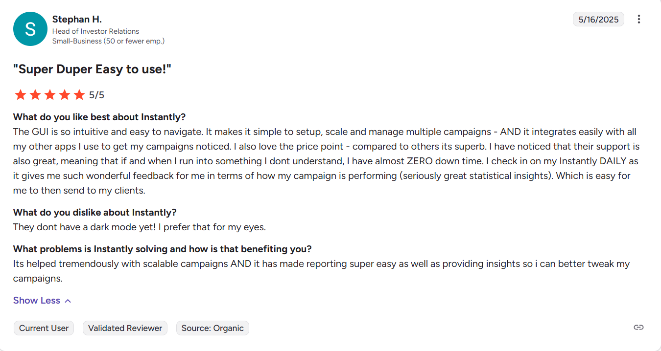 instantly g2 user review