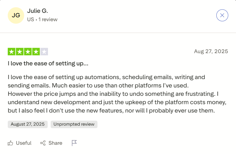 activecampaign trustpilot review