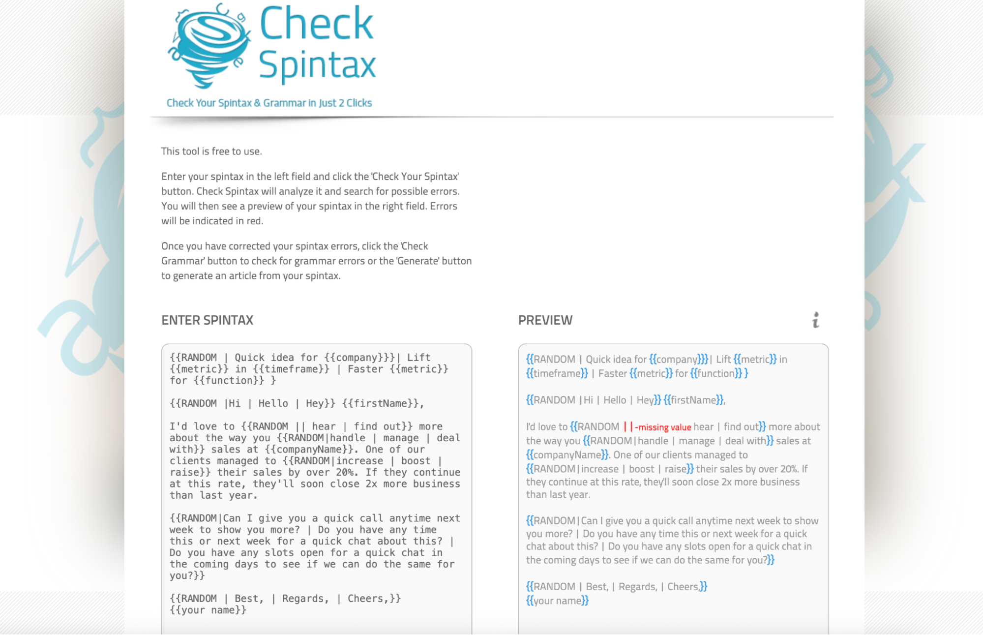 checkspintax spintax checker