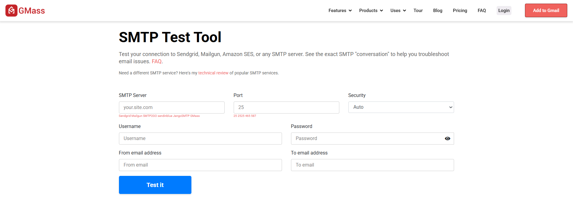 gmass smtp testing tool
