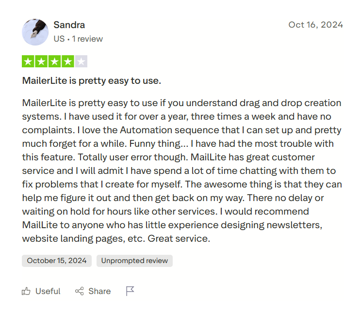 mailerlite trustpilot review