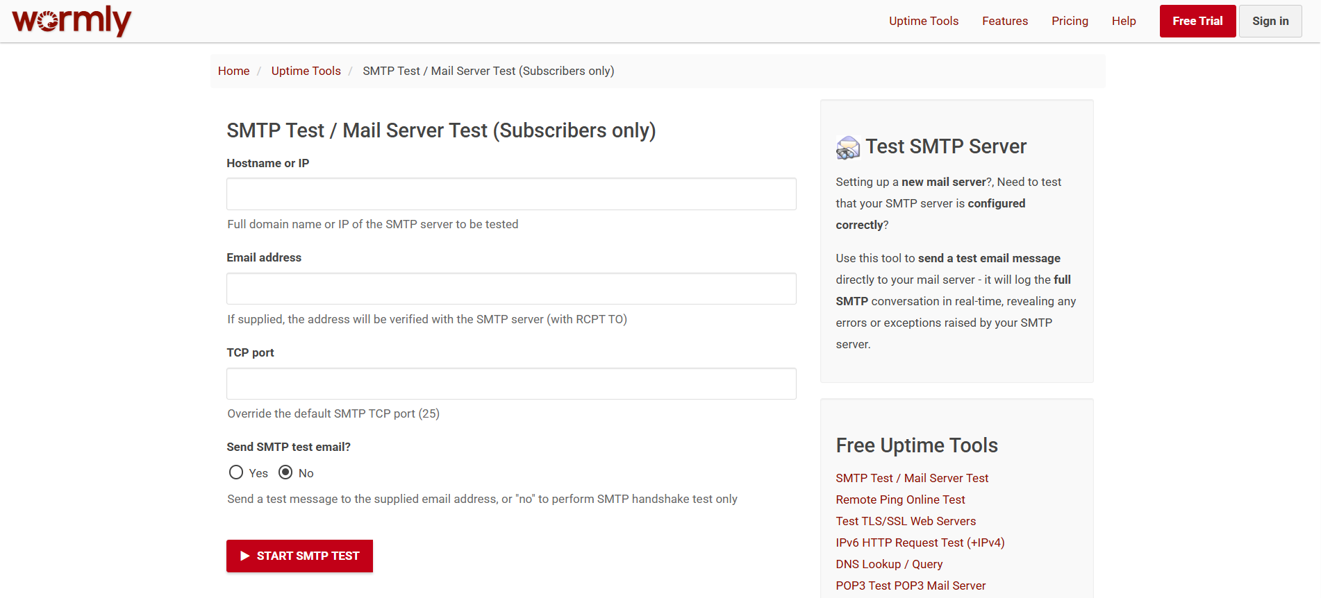 wormly smtp testing tool