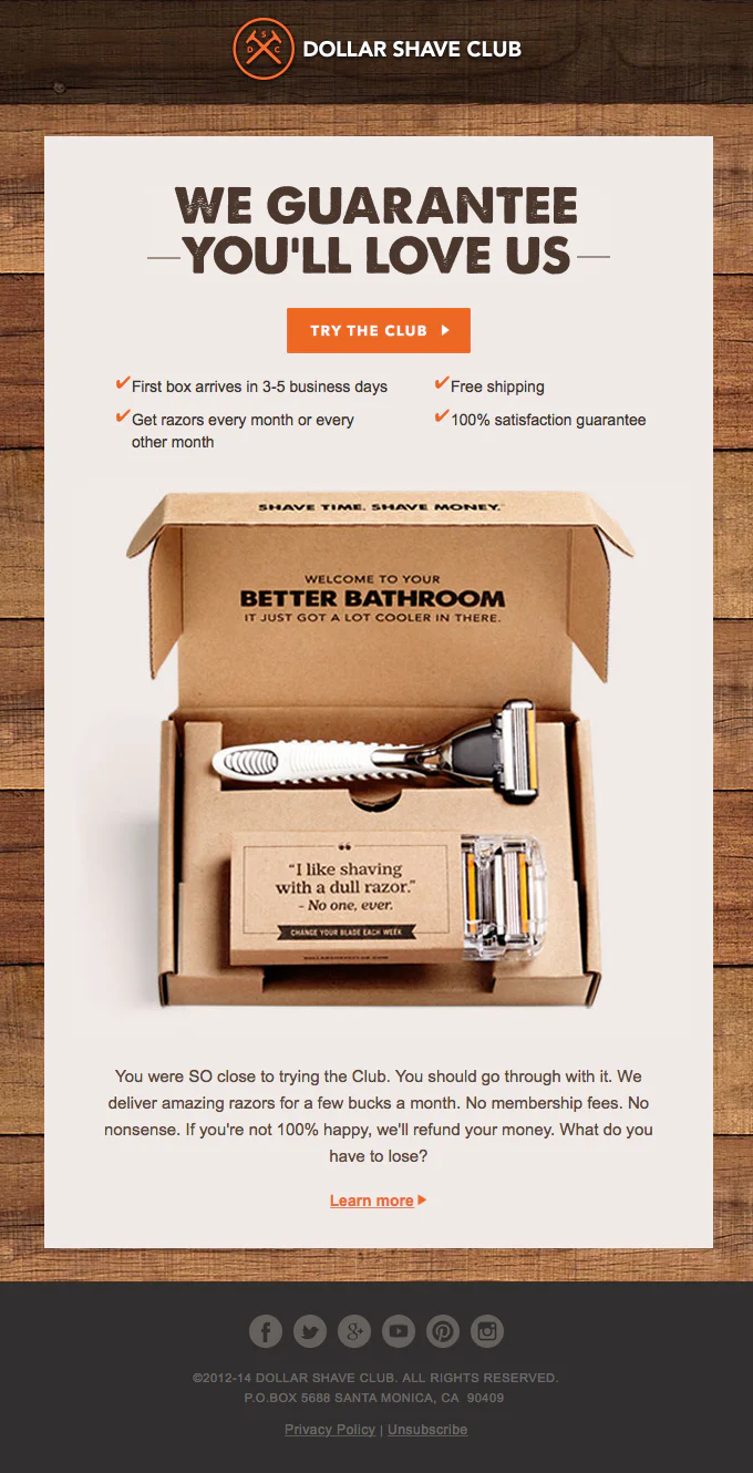 dollar shave club marketing email format