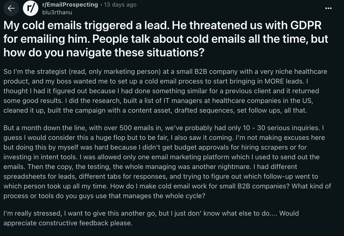 reddit cold email gdpr experience