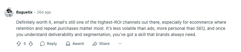reddit ecommerce email marketing
