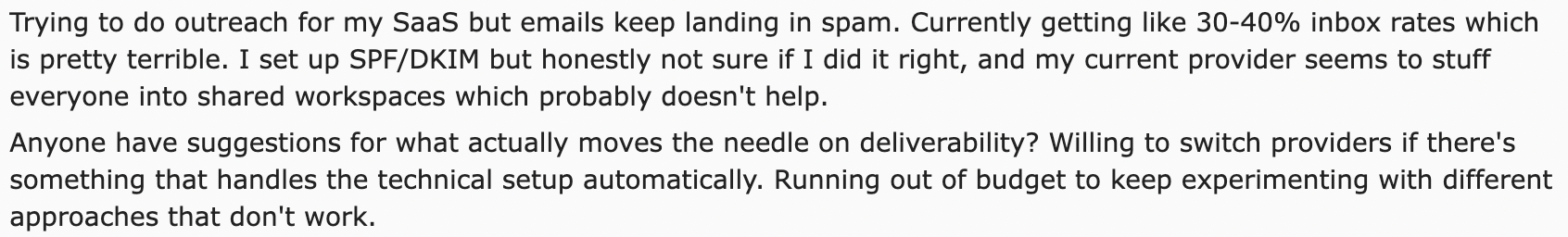 reddit marketer email deliverability issue