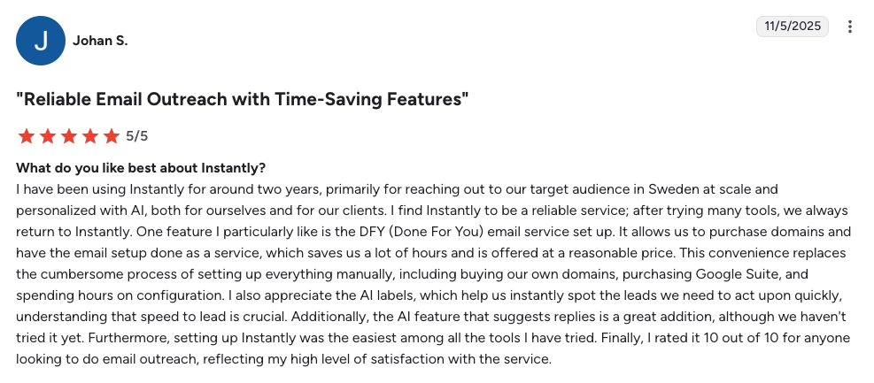 instantly ai review g2