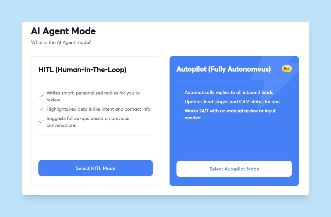 instantly ai reply agent mode settings