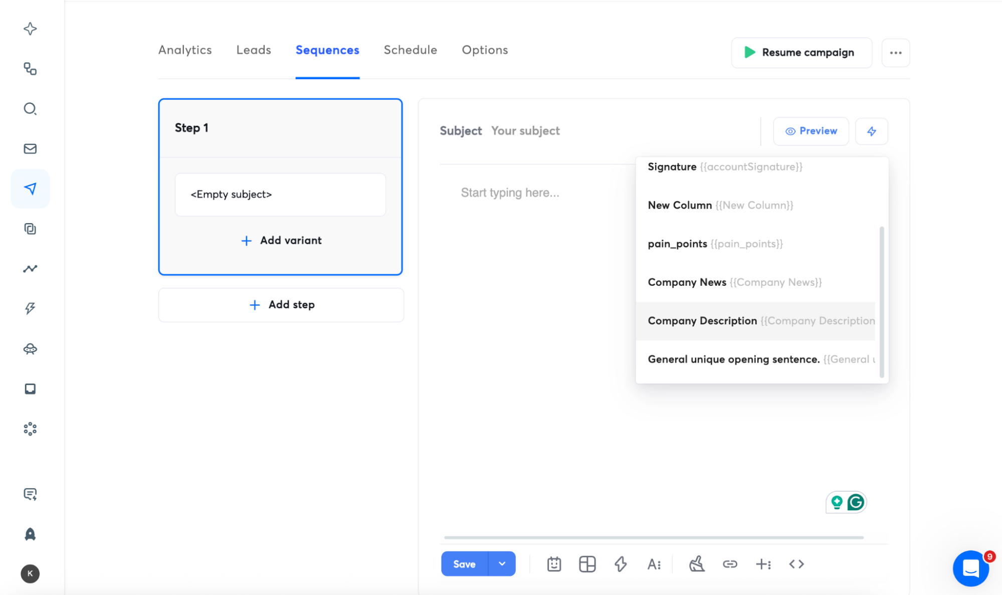 instantly email editor