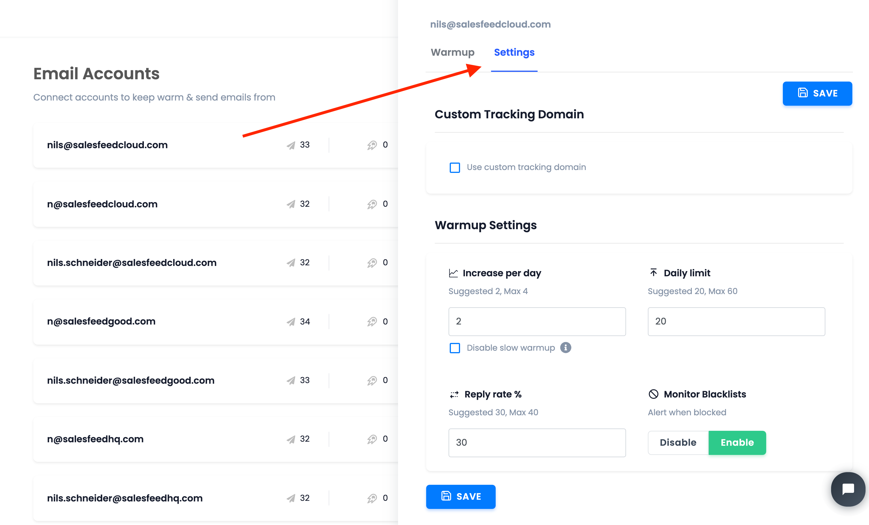 instantly email warmup activation