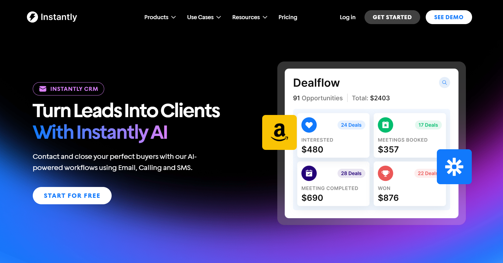 instantly crm for startups