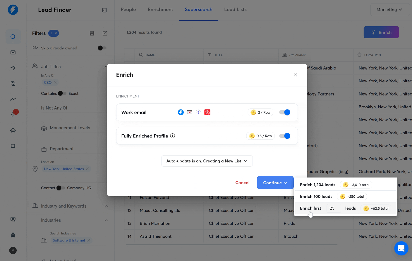 instantly supersearch enrichment